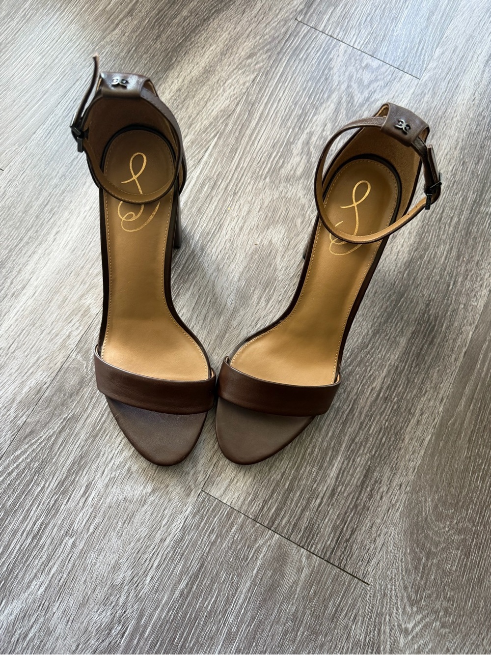 Sam Edelman Brown Leather Block Heel Sandals - Picture 2 of 3